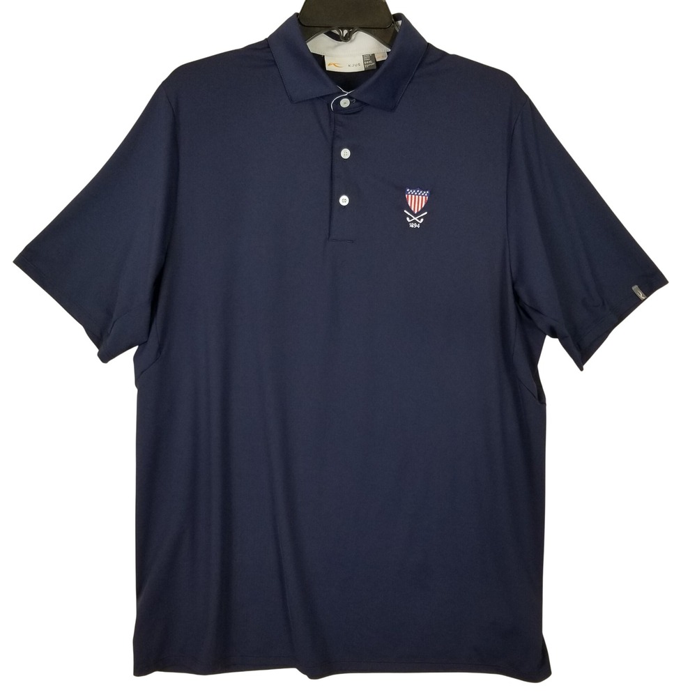 KJUS Mens Golf Polo Shirt Navy Blue UPF 50+ Comfort Fit XL 54 Shield Logo‎ 1894